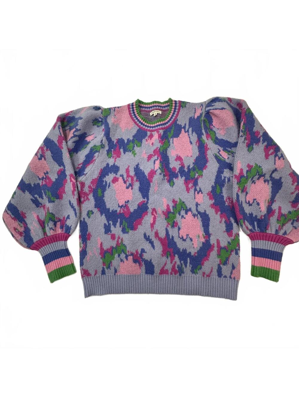 Jodifl Vintage 80s Puff Sleeve Sweater in Bold Abstract Print - Size S